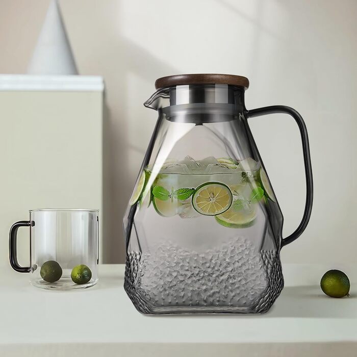 ecooe Glass Giraffe 1.8L Water Carafe for Refrigerator Door, Carafe Glass with Lid, Black Refrigerator Pitcher Water Jug Glass Jug for Hot/Cold Water, DIY Drinks, Iced Tea, Juice, Milk, Tea, Coffee