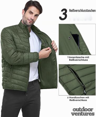 Чоловіча тепла куртка-пуховик Outdoor Ventures, компактна стібана куртка темно-синього кольору (3XL, Армійський зелений)