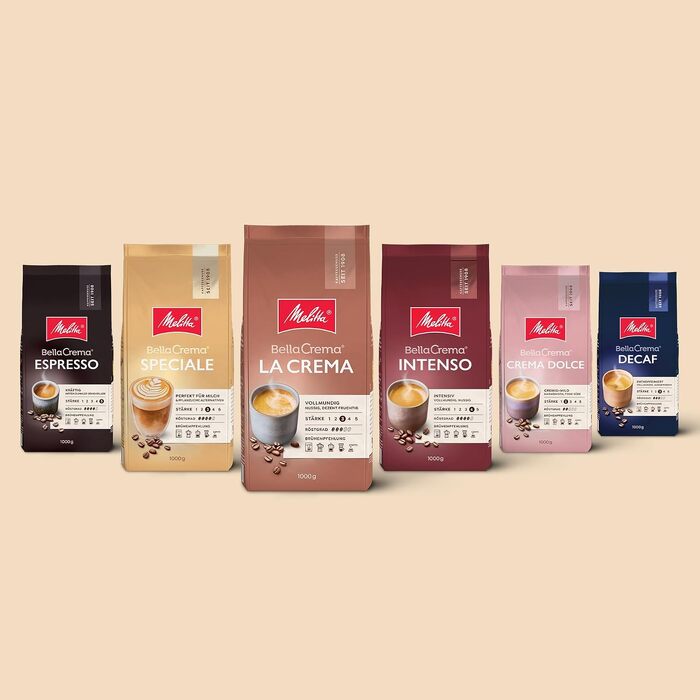 Кава в зернах Melitta BellaCrema Decaf без кофеїна для кавомашин, м'яке обсмаження, 1 кг (набір 2 упаковки)