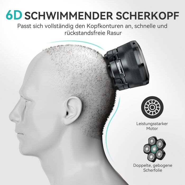 Електричний голєвачка для гоління голови чоловіча, вологостійка, USB-C, акумулятор 160 хвилин, легка очистка