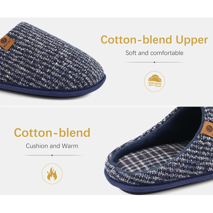 Чоловічі домашні тапочки ONCAI з піною пам'яті, теплі, зі смугами, пухнасті, з плюшевою підкладкою та неслизькою гумовою підошвою