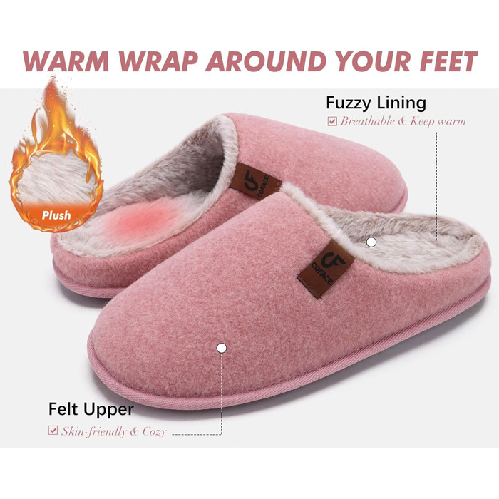 Тапочки чоловічі COFACE з фетру, теплі, зручні, з плюшем, антиковзка гумова підошва, розмір 40-49 (світло-рожевий, 46 EU)