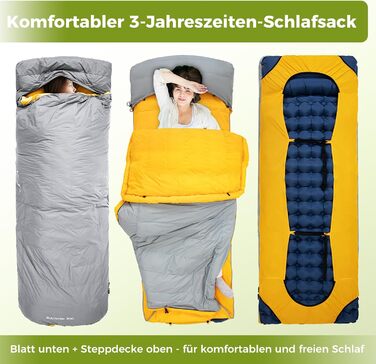 ATEPA 3-Season Down Sleeping Bag - Recyclable 650FP, Lightweight, Removable Cover, Adult Quilting Sleeping Bag for Backpacking & Hiking (Gray, ThermaPlus Max)