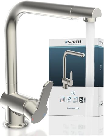 Змішувач кухонний SCHÜTTE RIO 360° з високим виливом, нержавіюча сталь, для однієї/двох раковин