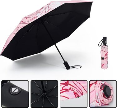 Компактна дорожня парасолька SY Winddicht: автоматична, легка, незламна. Виробник продає. Висока якість за доступною ціною (C-Rosa Rose)