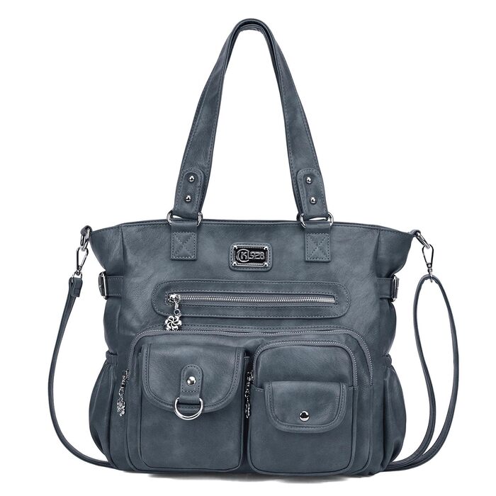 Сумка жіноча KL928 через плече, велика, PU шкіра, чорно-блакитна (під павича)