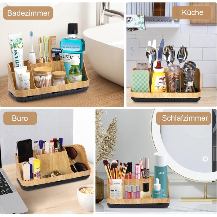 Тримач для зубних щіток у ванну кімнату: органайзер для електричних щіток та пасти, 7 відділень, дерев'яний, для сім'ї