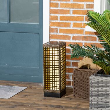 Сонячний ліхтар Outsunny з ротангу, LED, з датчиком світла, вологостійкий, 15,5x15,5x46 см, для саду та тераси
