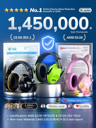 Захисні навушники Dr.meter SNR 31dB: комфортні та регульовані для дорослих, чорно-жовті