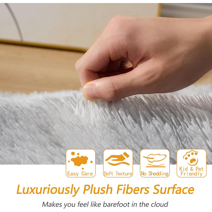 Пухнастий килим для вітальні Hochflor, 160x230 см, сірий. Килим для спальні, дитячої кімнати, з антиковзаючою основою, легко миється.