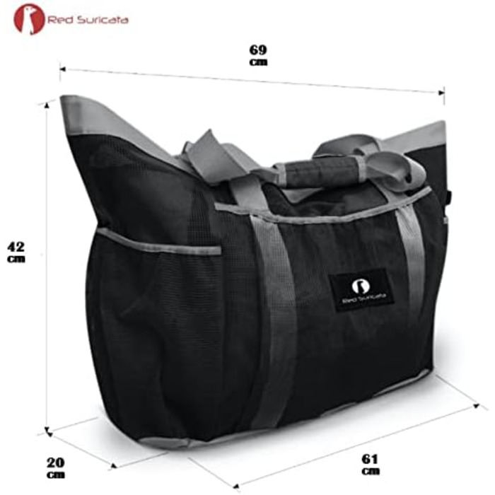 Red Suricata Large Mesh Beach Bag - Beach Bags and Shopping Bags (Black/Gray)