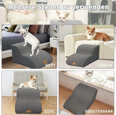 Non-slip dog stairs for small dogs, 2-step, pet stairs for bed and sofa made of high-density sponge, dog stairs/ramp with removable, washable cover and non-slip bottom, 55x40x30cm