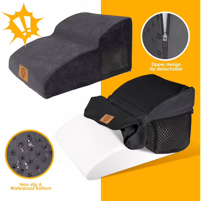 2-Step Dog Stairs, 40cm Cat Stairs with Washable Cover, Dog Stairs for Small Dogs, Pet Stairs for Dogs and Cats, Cat Stairs for Senior Cats, Black (2-Step Wide Dog Stairs Black)