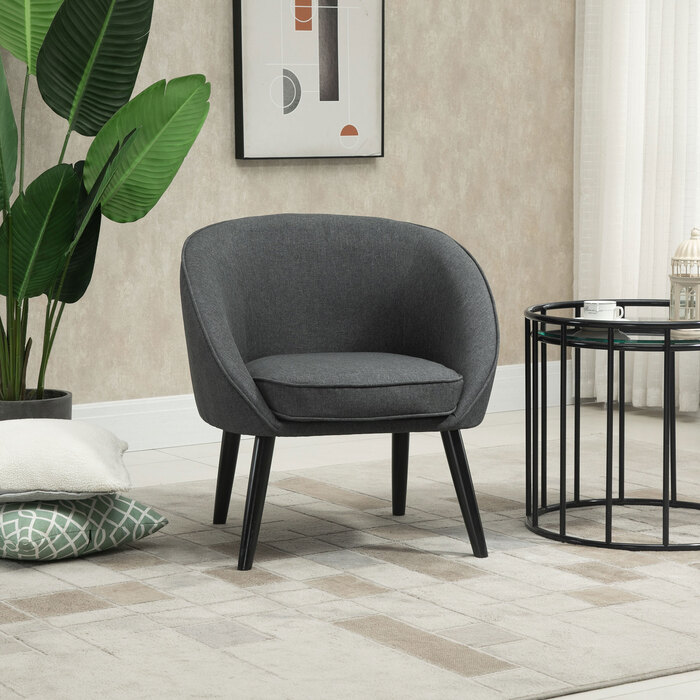 HOMCOM Lounge Chair Cocktail Chair Upholstered Chair Office Chair Living Room Chair Dining Room Modern with Linen-Look Wood Grey 71 x 65 x 75 cm | Aosom