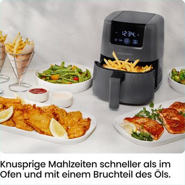 Chefman 2L Digital Air Fryer - Compact, Non-Stick, Dishwasher-Safe Air Fryer with Timer & Shake Reminder - Grey