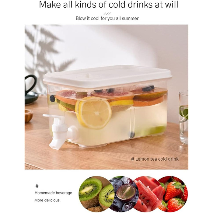 Drink dispenser with faucet, water dispenser for refrigerator, plastic water dispenser with lid, transparent, for parties, weddings, restaurant (5 l)