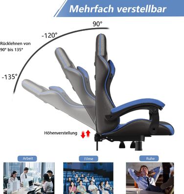 Геймерське крісло Racingreat Ergonomic: регульоване, з підголівником, PU-шкіра, для підлітків та дорослих, блакитне