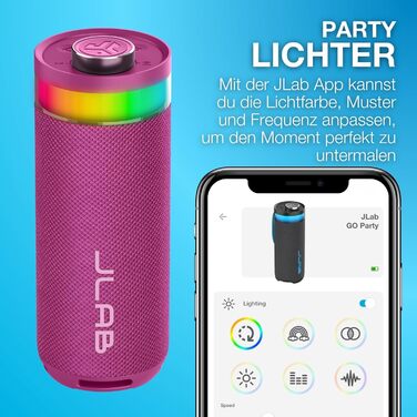 JLab Go Party: Портативна Bluetooth колонка з RGB підсвіткою, IP56 (10W, 16+ годин, Mulberry)
