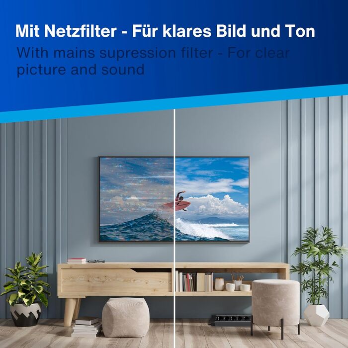 Мережевий фільтр REV SupraGuard 6-фазний з вимикачем, 2.5м, захист від перенапруги, чорний