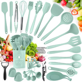 Набір кухонних аксесуарів TAVADA (51 шт.), силіконовий набір кухонного начиння, антипригарне кухонне приладдя, стійке до високих температур, зелений, придатний для миття в посудомийній машині