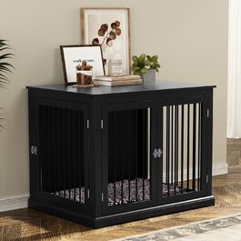 Клітка для собак у дім, меблі для собак з подушкою, вольєр для собак, собачий будиночок, клітки для собак великих порід, клітка для собак у стилі меблів з відкидним верхом, білий (L) (Новий-Чорний)