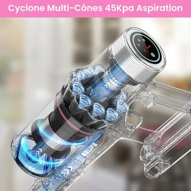 Бездротовий пилосос Belife Akku з потужністю 45000Pa/550W, акумуляторний, 45 хвилин роботи, безщітковий двигун, LED-дисплей, 6-в-1, для видалення шерсті тварин, з твердих поверхонь та килимів (світло-рожевий)