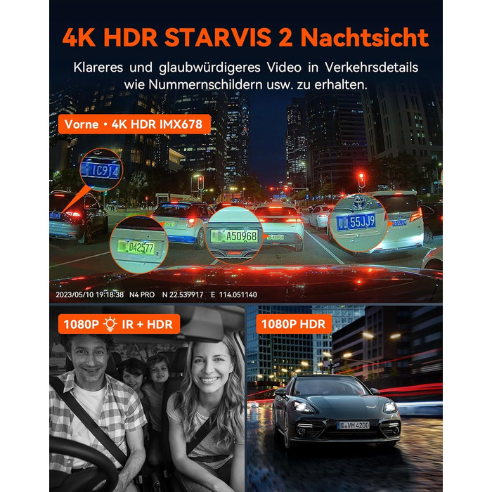 Відеореєстратор VANTRUE STARVIS 2: 4K + 1080P + 1440P, 3 канали, GPS, WiFi, паркувальний режим, нічне бачення, LTE (N4 Pro)