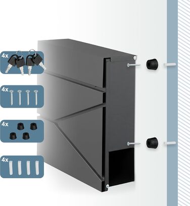 Поштовий ящик Relaxdays з газетницею, антрацит, 37x37x11 см, DIN C4, вологостійкий, 4 ключі