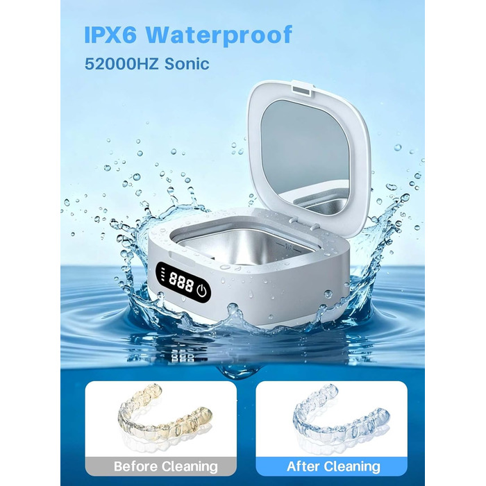 Ультразвуковий очищувач Voraiya 4000mAh IPX7 для зубних протезів, брекетів, кап, ювелірних виробів, срібла - портативний, акумуляторний