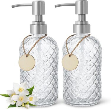 Скляні дозатори для мила Topsky (2 шт.), 400 мл, з нержавіючою помпою, для кухні та ванної кімнати