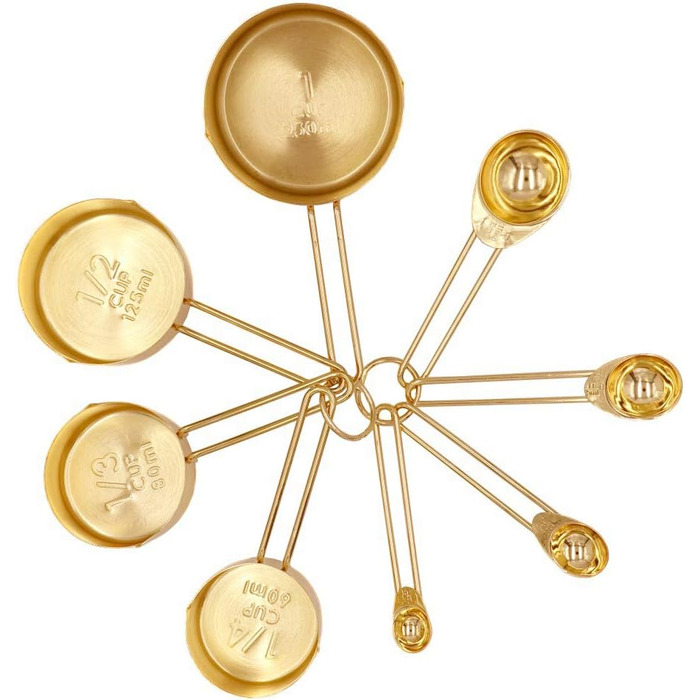Gold Measuring Cup and Spoon Set, Stainless Steel, 8 Pieces, Dry and Liquid Ingredients, Cookware
