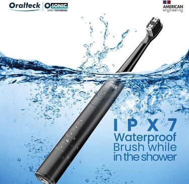 Звукова електрична зубна щітка OSONIC: 8 насадок, 5 режимів, відбілювання за 2 тижні, таймер, IPX8, для дорослих та дітей, USB-зарядка, чорна