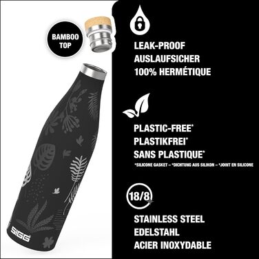 SIGG - Insulated Drinking Bottle - Meridian - Leak-proof - Extra slim - BPA-free - Plastic-free - Double-walled 18/8 stainless steel - Bamboo screw cap - 0.5L / 0.7L (Sumatra Tiger, Sumatra 0.5 L)