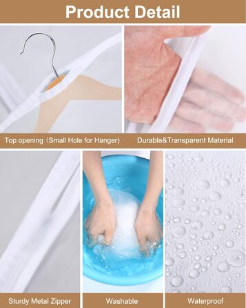 16 шт. мішки для одягу, великі, середні та короткі, 60 x 120/100/80 см, з блискавкою, прозорі, для костюмів, пальто, суконь, сорочок, зберігання, захисні чохли (білий)