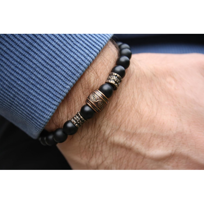 Браслет Вікінг Onyx 8mm | Ручна робота | Браслет з перлин | У подарунковій коробочці (16, Onyx) 16 см