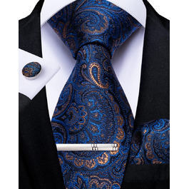 Чоловіча краватка з візерунком пейслі, шовкова краватка, нагрудна хустинка, запонки, краватки-кліпса для весілля та випускного, темно-синій
