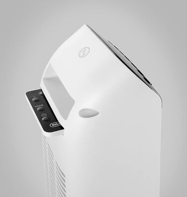 De'Longhi Tower Ceramic Heater Fan, Fast Heating with 2 Power Levels, Remote Control, 24h Timer, Eco Function, Safety Thermostat, Rear Handle, 2000W, HFX25S20, White/Black