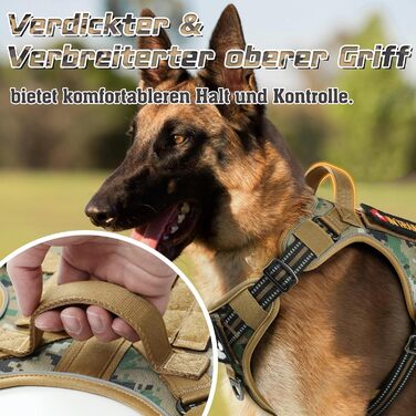 Нагрудник для собак Rabbitgoo середнього розміру, анти-тяга, регульований, з ручками, міцний, тактичний, з металевими пряжками, камуфляжний, коричневий (M, 1 шт.)