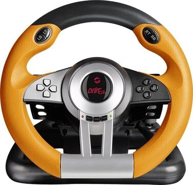 Speedlink DRIFT O.Z. Racing Wheel - Гоночний кермо з педалями та перемиканням передач для ПК, Force Feedback, чорний/оранжевий