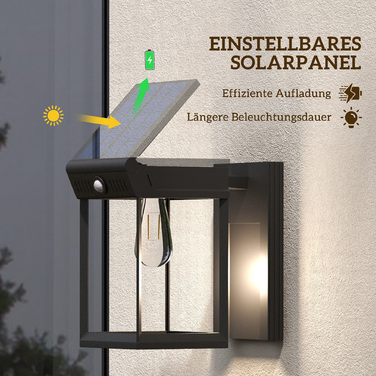 Outsunny Solar Wandleuchte LED Outdoor Light Warm White Adjustable with Light Sensor IP44 for Garden Terrace Black