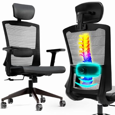 Офісний крісло Arebos ергономічне, з регульованою підголівником, підлокітниками, підтримкою попереку, функцією гойдання, поворотне крісло з сітчастою спинкою, для здоров'я спини, до 136 кг