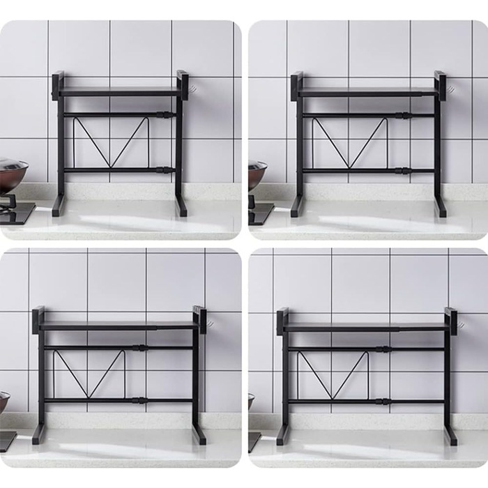LANTUS Kitchen Shelf, Kitchen Organizer, Microwave Shelf, Oven Shelf Organizer, 2-Tier Organizer, Up to 25 kg, 42 cm (40-65 cm) Black