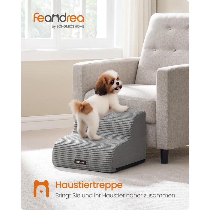 Сходинки для собак Feandrea, 3 сходинки, для маленьких собак, котів, водонепроникні, з неслизьким покриттям, знімний чохол, сірий PPS003G01