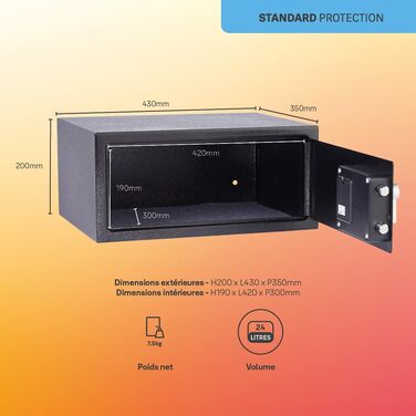 Електронний готельний сейф Yale YLG/200/DB2 на 24 л з LCD-дисплеєм, кодовим замком та можливістю кріплення до стіни або підлоги, чорний (для ноутбуків)
