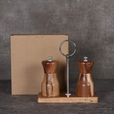 Набір дерев'яних мельниць для солі та перцю KKC, 11 см, з регульованим керамічним механізмом, для дому та ресторану