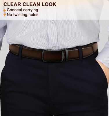 Чоловічий шкіряний ремінь KEMISANT з автоматичною пряжкою, 35 мм, без отворів, регульований розмір 115 см, темно-коричневий