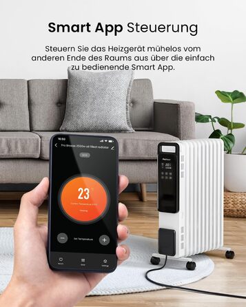 Pro Breeze 2500W Oil Radiator with 11 Fins, Electric Heater - Energy-Saving Oil Radiator, 3 Heat Settings, Adjustable Thermostat, 24h Timer, Touch Display & Safety Shut-Off Function Black - No App