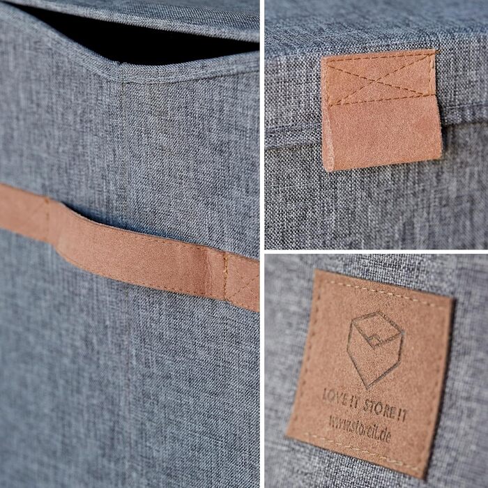 Велика преміум коробка для зберігання з кришкою LOVE IT STORE IT, тканинна, міцна, для вітальні, 62x37,5x39 см, сіра