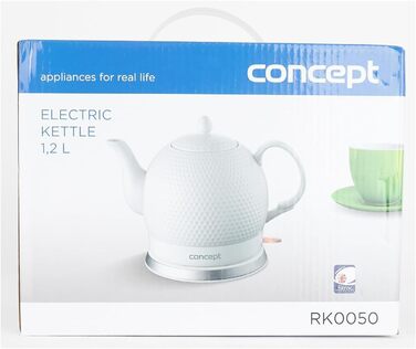 Concept Golf RK0050 Electric Kettle - Ceramic 1.2L, White - 3D Golf Ball Design