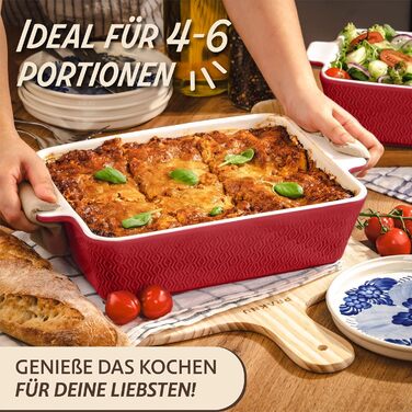 Форма для запікання Praknu Groß - Лазанья з кераміки з високим бортиком - Форма для запікання, тирамісу та запіканок - червона